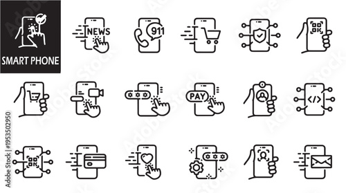 Smartphone icons set for mobile technology concepts