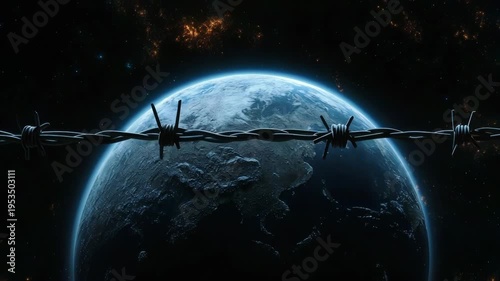 Symbolic concept of planet earth being imprisoned, restricted, or in crisis, seen from space