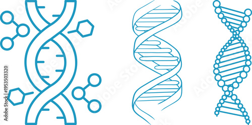 DNA helix icon set collection, genetics and molecular biology symbols, genome structure vector icons, biotechnology research, science laboratory, medical and scientific illustration pack.