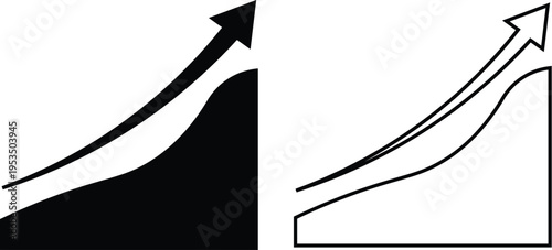 Dual Trend Line Graph with Arrow Showing Market Performance Increase.