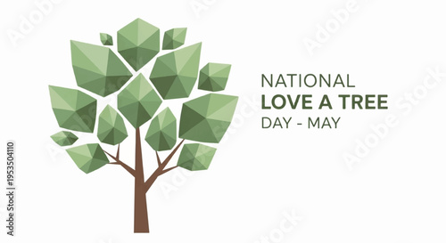 National love a tree day illustration with green leaves and brown trunk on white background