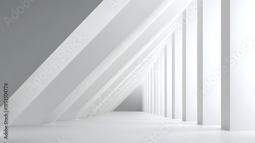 Modern Architectural Corridor with Geometric Light and Shadow Patterns.