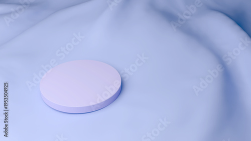 An elegant round catwalk perched on soft folds of flowing fabric. The minimalist 3D scene creates a delicate background for a spectacular presentation of cosmetics or jewelry.