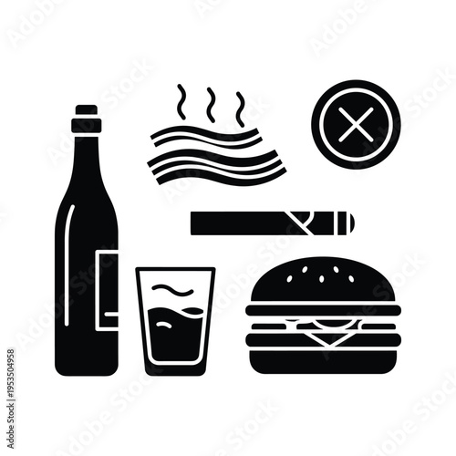Food, Drink, and Unhealthy Lifestyle Icons