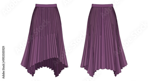 Elegant purple pleated midi skirt featuring a modern asymmetric hem for sophisticated fashion appeal