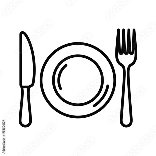 Simple Line Icon of a Plate with Fork and Knife