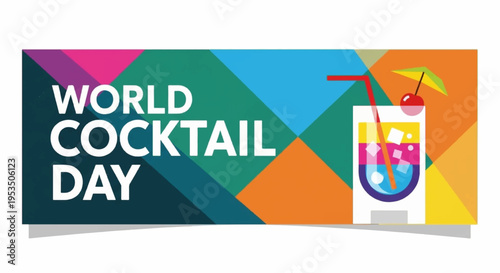 Colorful banner for world cocktail day with umbrella drink
