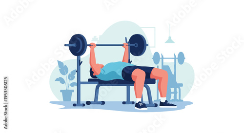Man Lifting Barbell on Bench Press in Gym Vector Illustration Fitness Workout Forearm