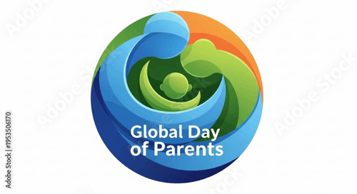 Global day of parents logo with colorful swirling design and text on white background
