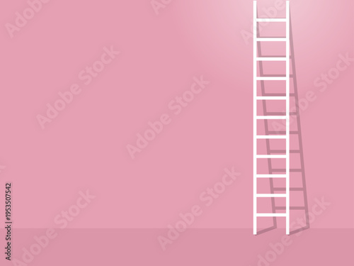 Success Ladder Concept on Pink Background: Minimalist Vector Illustration of White Stepladder for Business Growth, Career Path and Goal Achievement with Copy Space