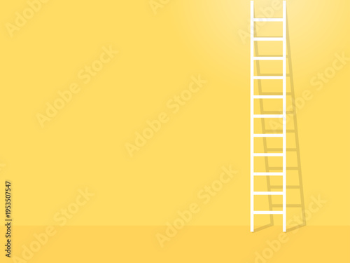 Bright Yellow Background with Success Ladder Concept: Minimalist Vector Illustration of White Stepladder for Optimistic Business Growth, Future Goals and Career Development with Copy Space