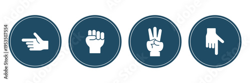 Hand Signs and Gesture Icons Set – Minimal Outline and Glyph Icons in Circular Design Featuring Like, Dislike, Peace, Pray and Pointing Symbols for UI UX and Digital Applications