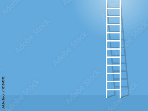 Blue Background with Success Ladder Concept: Minimalist Vector Illustration of White Stepladder for Trusted Business Growth, Career Goals and High Aspirations with Copy Space