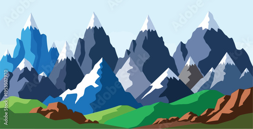 Continuous alpine landscape background with foothills