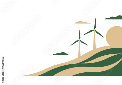 Renewable Green Energy Wind Turbine Landscape Duotone Web Banner