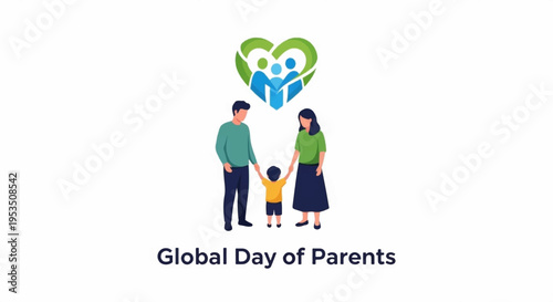 Family illustration on global day of parents with heart symbol