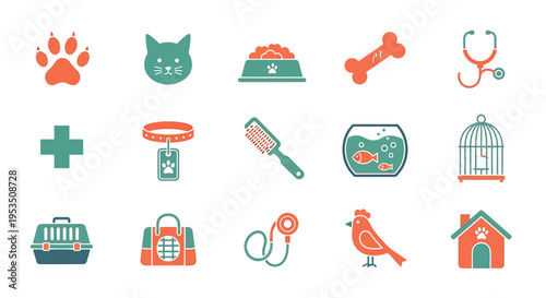 Vibrant pet care icons for modern animal lovers and veterinarians