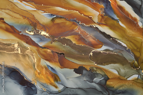 Modern abstract background featuring fluid ink movement and refined gold details. Organic forms and smooth transitions for luxury design, covers, presentations, and creative projects