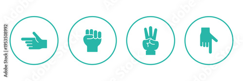 Hand Signs and Gesture Icons Set – Minimal Outline and Glyph Icons in Circular Design Featuring Like, Dislike, Peace, Pray and Pointing Symbols for UI UX and Digital Applications