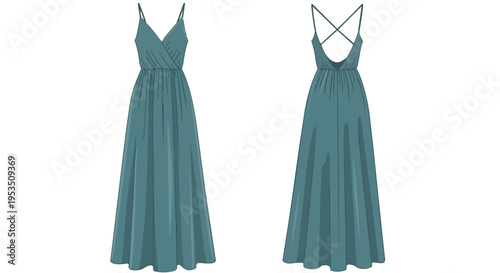 This elegant teal maxi dress features a gracefully flowing silhouette and delicate cross-back straps a perfect choice for sophisticated evening