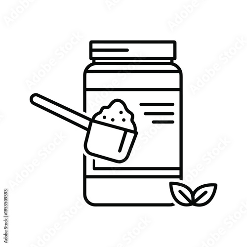 Protein powder scoop and jar icon, health and fitness symbol