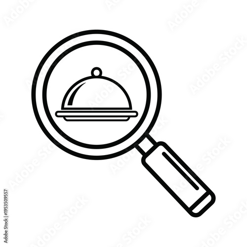 Magnifying Glass Over Food Cloche Icon