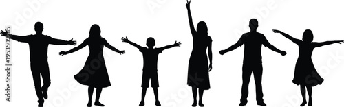 Group silhouettes collection, family unity figures, community celebration poses, social gathering illustration, black silhouettes art, lifestyle design, vector people icons