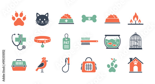 Colorful pet care icons for business and lifestyle applications
