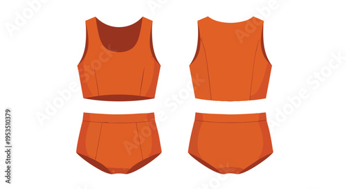 Vibrant orange two-piece athletic set for versatile activities. Comfortable and stylish apparel design with front and back views for complete