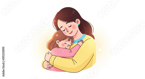 Mother holding her sleeping daughter in a tender embrace, conveying love and security