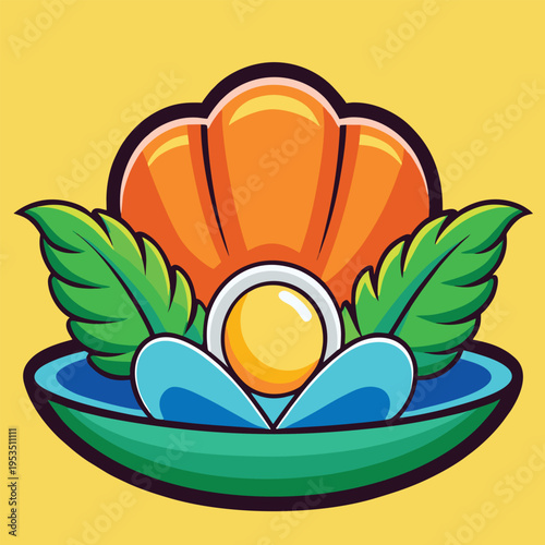 logo design vector icon illustration tropical themed seashell