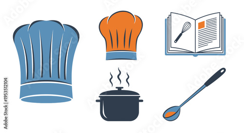 Cooking Chef Hat and Kitchen Utensils.