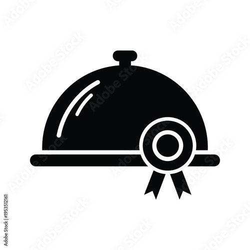 Food Service Award Icon: Restaurant Dish Cloche with Ribbon and Seal