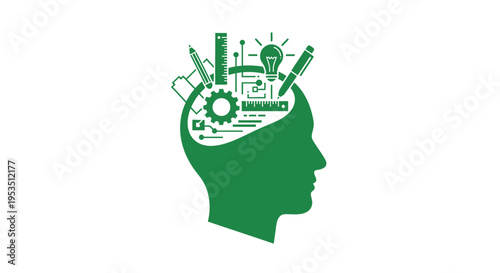 Green human head with creative thoughts.