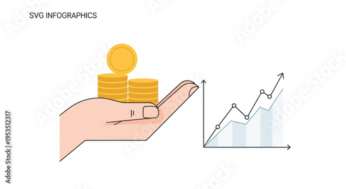 Hand Holding Coins Next to Upward Trend Graph, Business Growth Concept