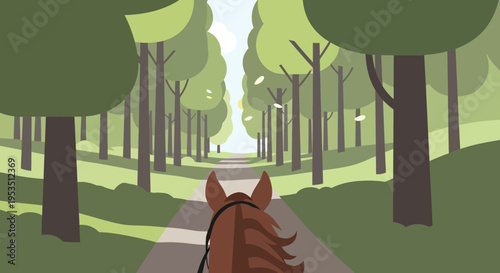 Horseback Riding Through a Lush Forest Path