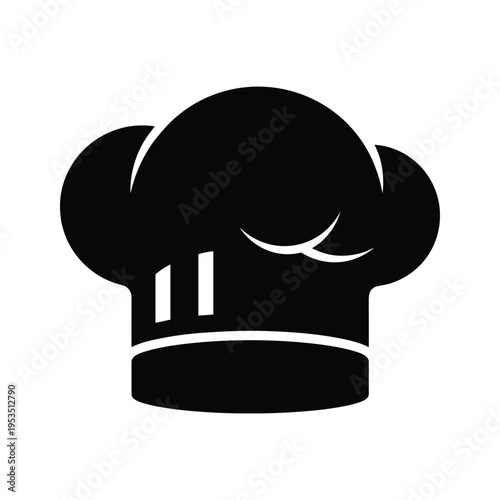 Black chef hat icon, culinary symbol, professional cooking hat, clean design