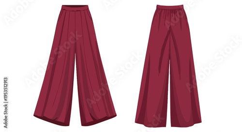 Stylish maroon palazzo pants for women's fashion. Comfortable and elegant wide-leg trousers design illustration