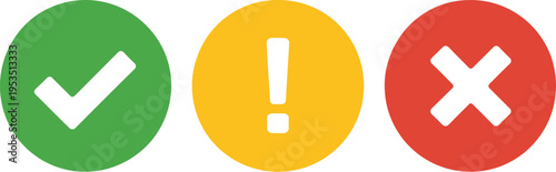 Notification icon set, minimalist user interface symbols with success checkmark warning exclamation and error cross for app alerts and system messages.