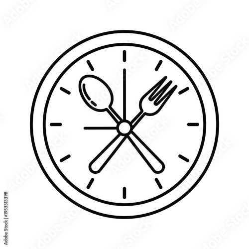Time to Eat Icon: Clock with Spoon and Fork