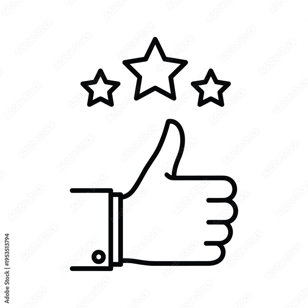 Obraz premium Thumbs Up and Stars Icon - Best Rating, Approval, and Success Symbol