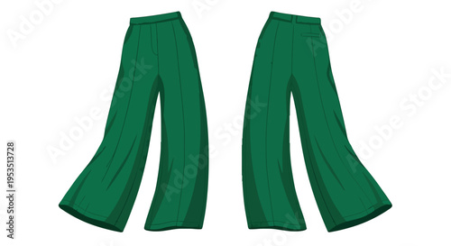 Elegant emerald wide-leg trousers showcasing their fluid design and modern fashion appeal from front and rear perspectives perfect for contemporary
