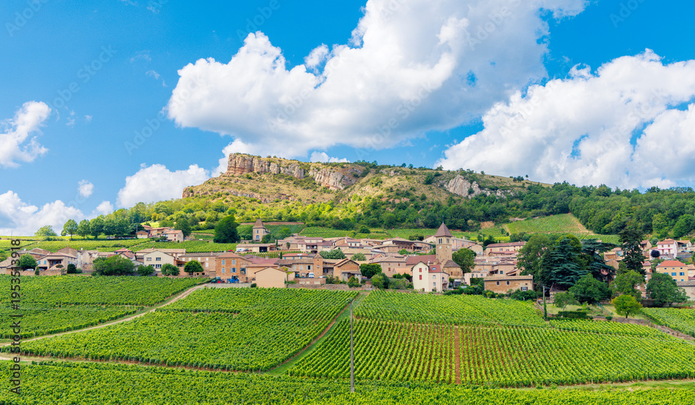Fototapeta premium Solutre Rock with vineyards, Burgundy, France