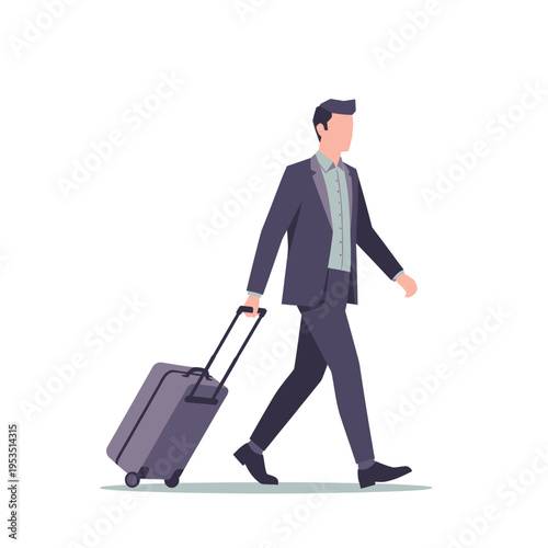 Businessman walking with luggage, business travel concept, professional man with suitcase