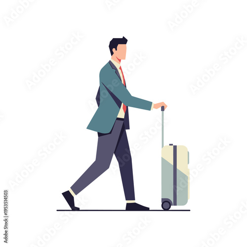Businessman walking with rolling suitcase, business travel, airport, professional man