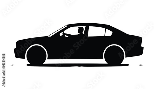 Black silhouette of a four door sedan car with two circular wheels vector illustration