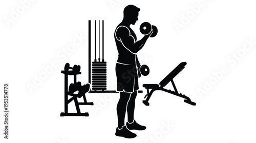 Man lifting dumbbells in a gym a striking black silhouette
