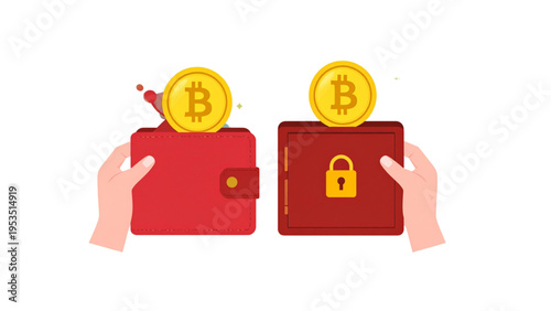 Hot and Cold Crypto Wallets with Bitcoin Token Vector Illustration