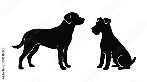 Two dogs facing each other a striking black silhouette