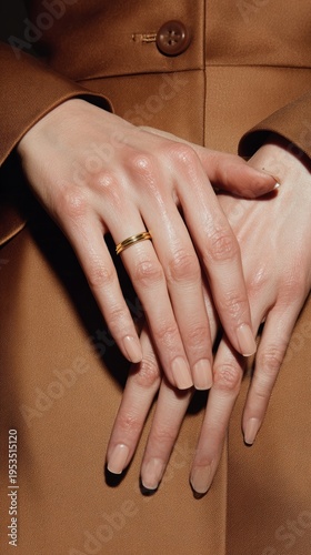 Close-up of elegant female hands with long straight fingers